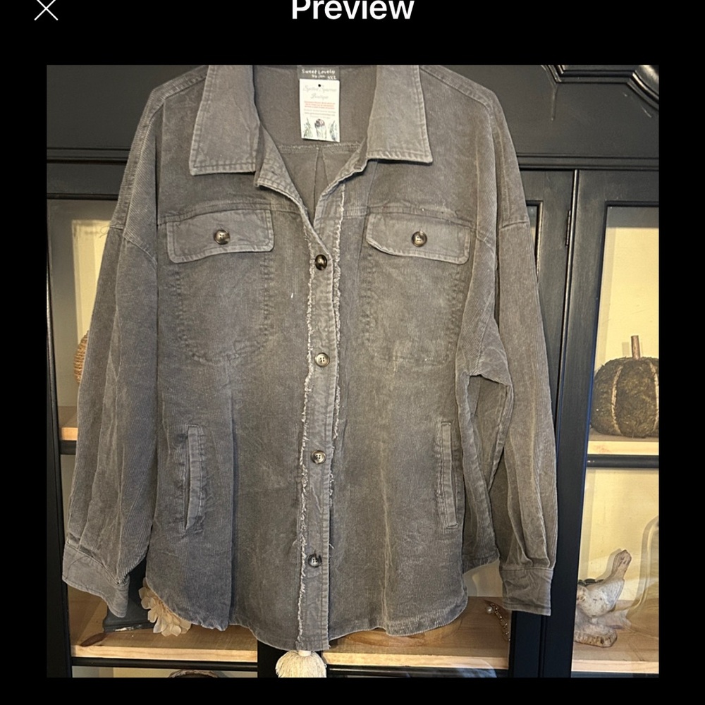 Sweet Lovely by Jen Washed Gray Button-Front Corduroy Jacket